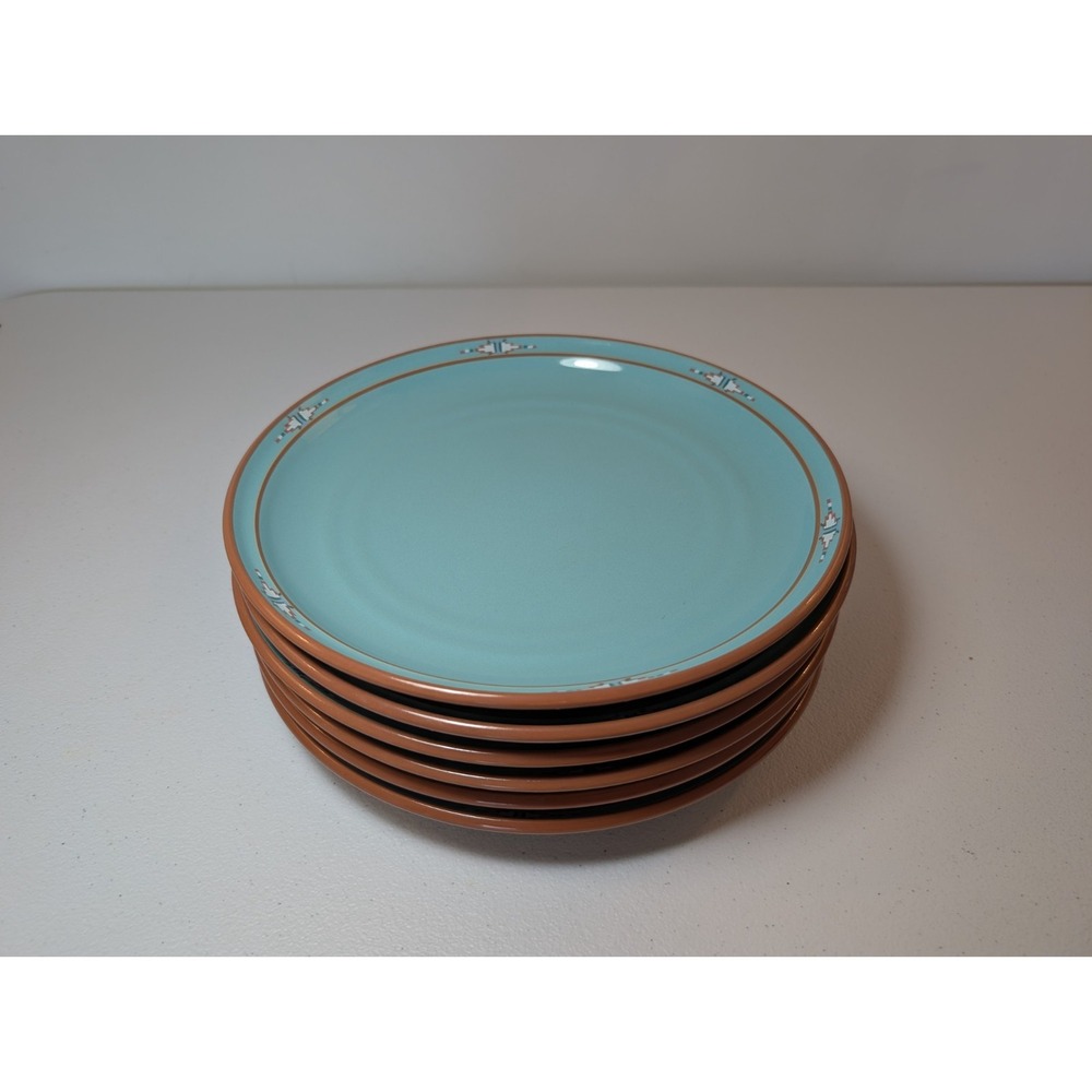 Noritake Boulder Ridge 8674 Dinner Plates 10" Turquoise Stoneware Set of 6